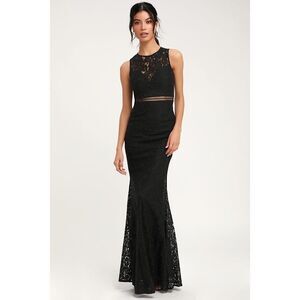 Lulus Music Of The Heart Black Lace Maxi Dress - Size S
